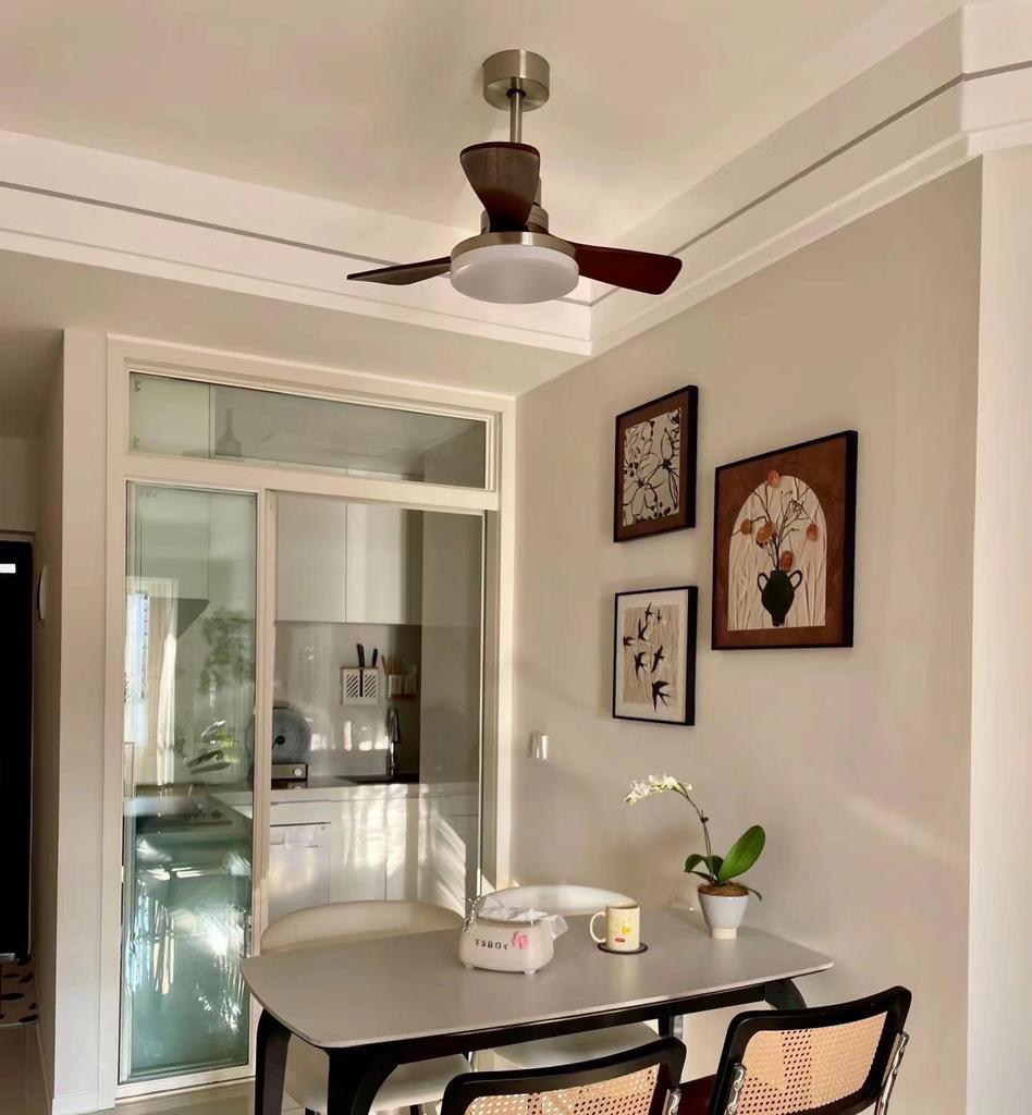 French Mid-Century Solid Wood Smart Ceiling Fan for Home & Restaurant