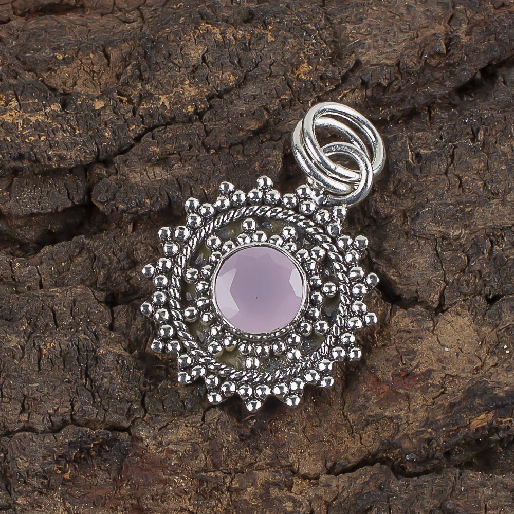 Biżuteria z kamieni szlachetnych z chalcedonu różowego, biżuteria wisiorek ze srebra próby 925, ręcznie robiony wspaniały wisiorek prezent dla kobiet