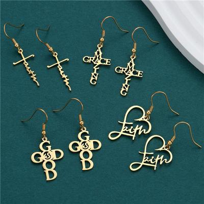Stainless Steel Letter Cross Love Earrings, Light Luxury High Sense Cold Wind Fashion Earrings