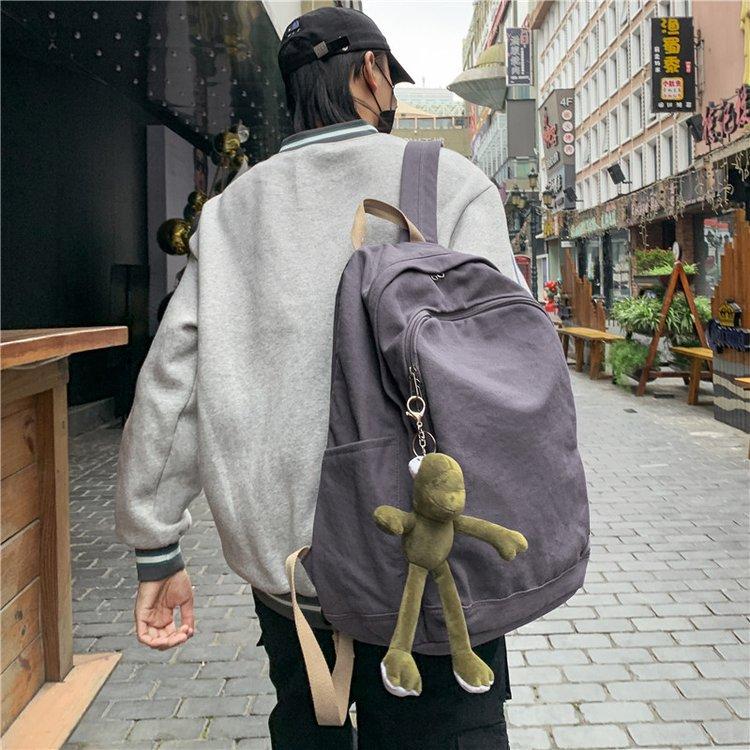 

Canvas Backpack Female Harajuku Simple Large Capacity High School College Student School Bag Mori Travel Textured Backpack Single Pack серый