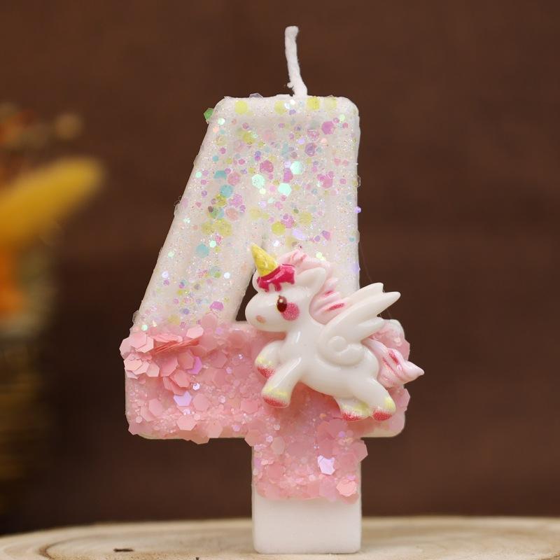 

Unicorn Birthday Candles 0-9 Number pink Cake Candle Fashion Cartoon Anime Topper Party Cute Decoration