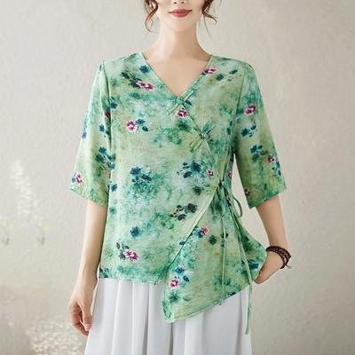 Short Sleeve Oversized Cotton Vintage Floral Casual Loose T Shirt Tops Women Summer T-shirt