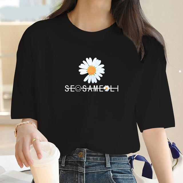 

Роскошная брендовая женская футболка с цветочным принтом, новинка 2024 года, свободная свободная футболка с короткими рукавами и круглым вырезом с принтом, футболка унисекс XL