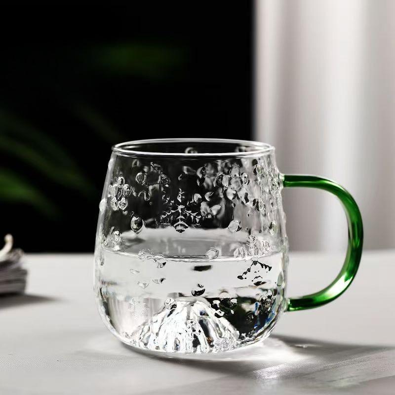 Creative Snowflake Embossed Glass Coffee Cups Japanese Ins Style Coffee Tea Mug for HomeOffice Heat-Resistant Glass Espresso Cup
