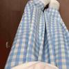 Women's Summer Petite Checkered High Waist Blue & White Straight Leg Casual Pants