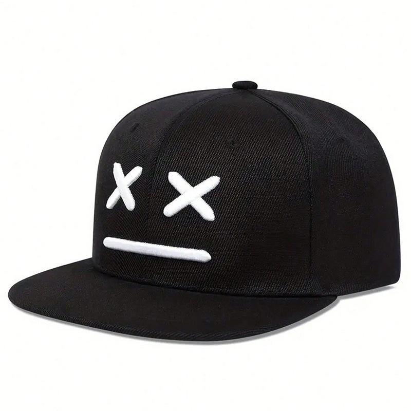 

Baseball Cap Cotton Embroidered Smiley Face Unisex Flat Brim Snapback Hat Casual Outdoor Sport Fashion Hip Hop Streetwear Gift Adjustable