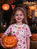 Kids Halloween Girls T-Shirt Pink Leopard Print Ghost Pumpkin Spider Bat Graphic Tee Short Sleeve Casual Top for Halloween Party