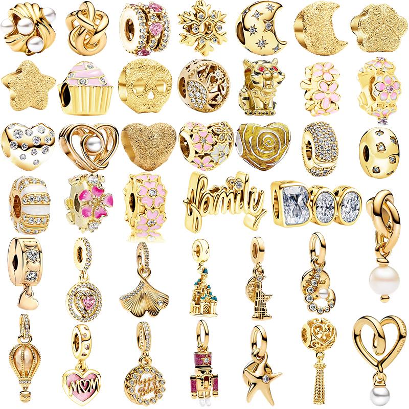 Sparking Gold Plated Charm Beads Pendant Fit Original Snake Copper Bracelet Necklace Beads For Diy Jewelry Women Gift