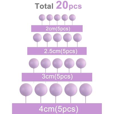 20 Peças Mini Balões Topper de Bolo Palitos Bolas Roxo Claro Toppers de Bolo Bola para Decorações de Bolo de Casamento Aniversário