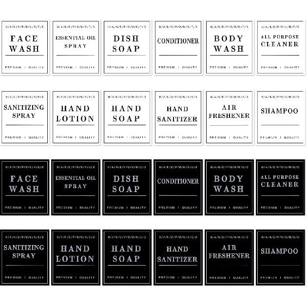 24 Pcs Waterproof Soap Labels Lotion Labels Reble Kitchen Hand Soap Dispenser Label Stickers Bathroom Labels Stickers for Shampoo and Conditioner