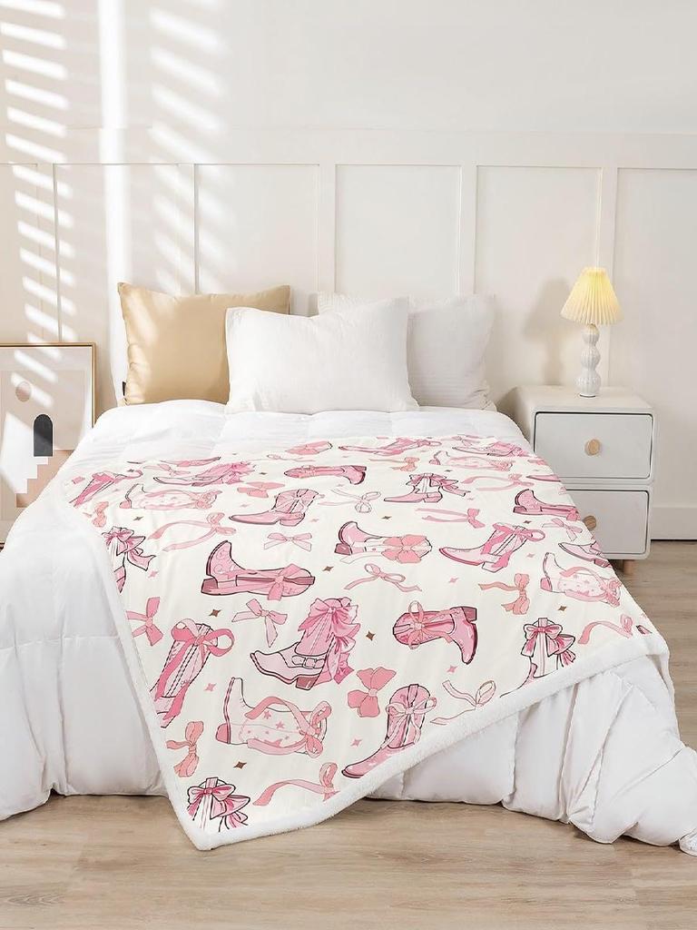 Cowgirl Fleece Throw Blanket with Western Boots Pink Bow Fairy Tale Princess Decor Soft Flannel x Inch for Adults Teens