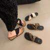 French Niche Leopard Print Toe Slippers Women's Summer Wear Fashion Design Sense Flat Bottom Open Toe Beach Vacation Cool Slippers