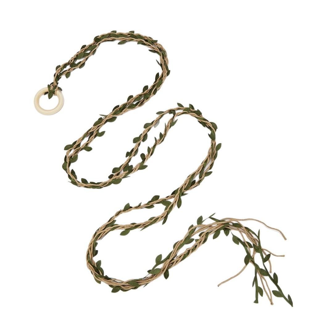 Creative Wooden Circular Buckle Decoration Leaf Branch Design Women Weaving Belt