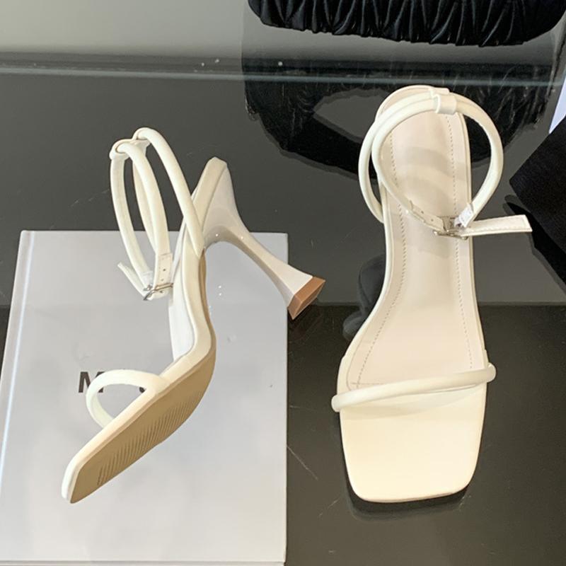 Fashion Liyke Summer Square Open Toe Gladiator Sandals Women Black White High Heels Banquet Party Shoes Fashion Ankle Strap Sandalias