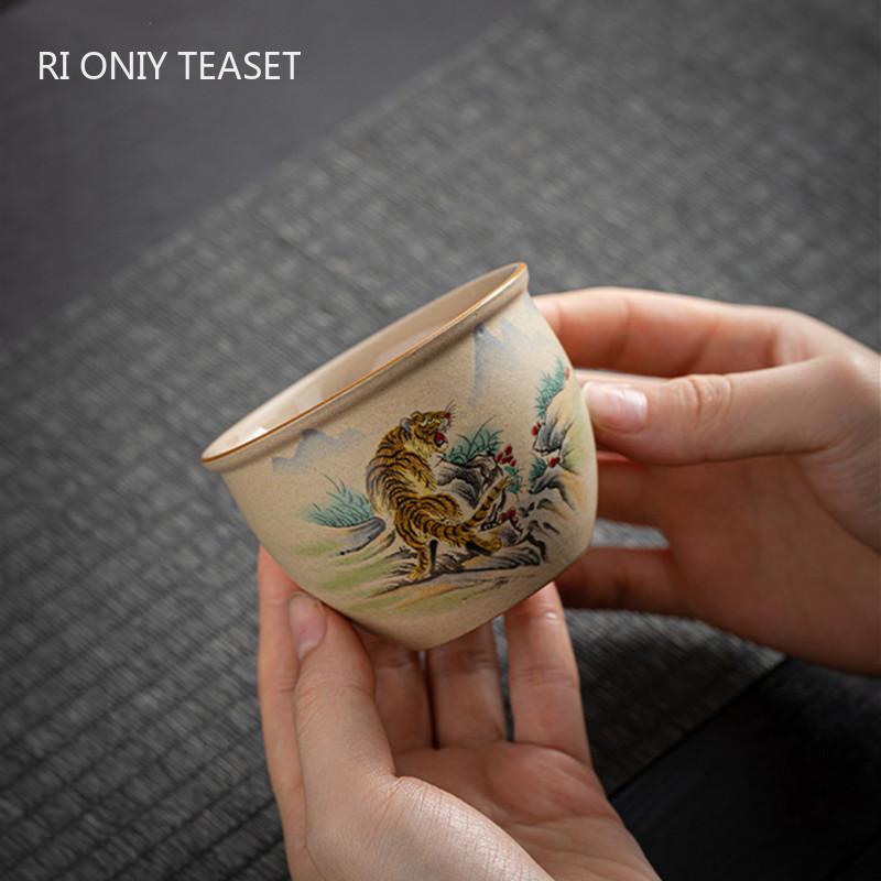 1 Pc Chinese Vintage Coarse Pottery Tea Cup Handmade Zodiac Ceramic Tea Bowl Household Teaware Personal Master Teacup 150ml