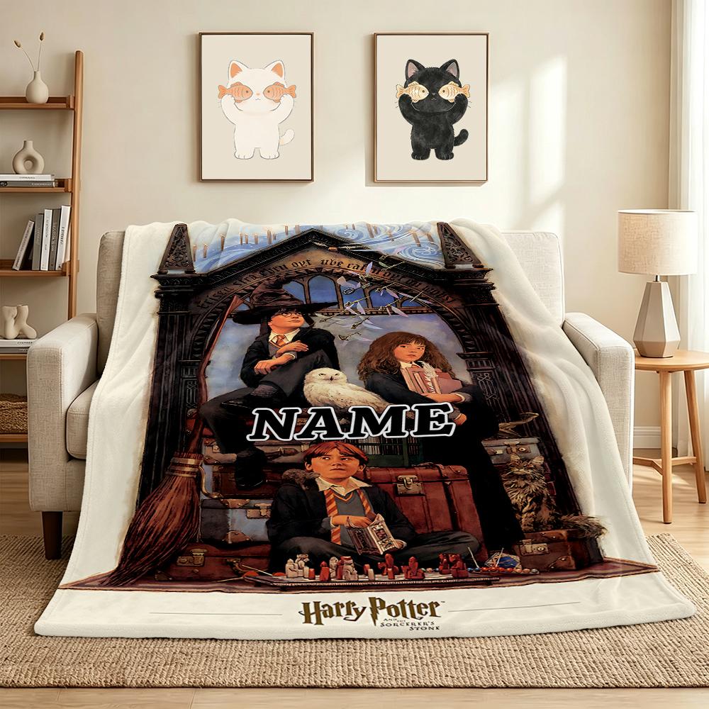 Custom Name Wizard World Flannel Blanket Throw Blanket Soft Warm Sofa Bed home Decor Unique Gift