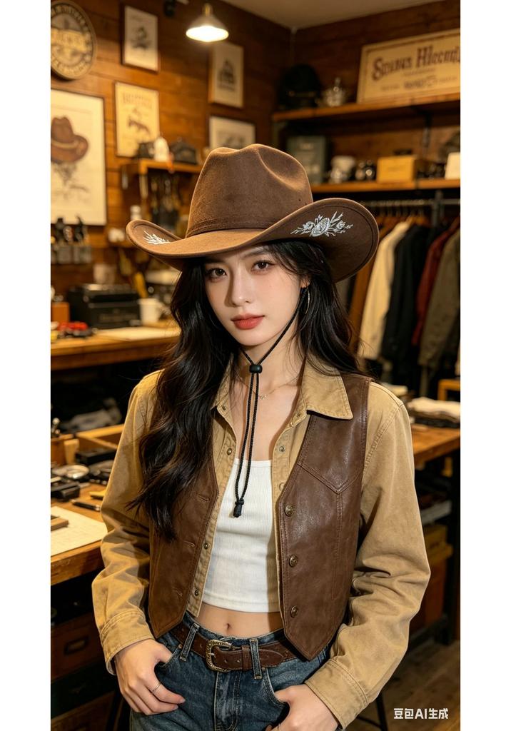 New exquisite three-dimensional embroidered cowboy hat outdoor travel western style suede jazz hat top hat