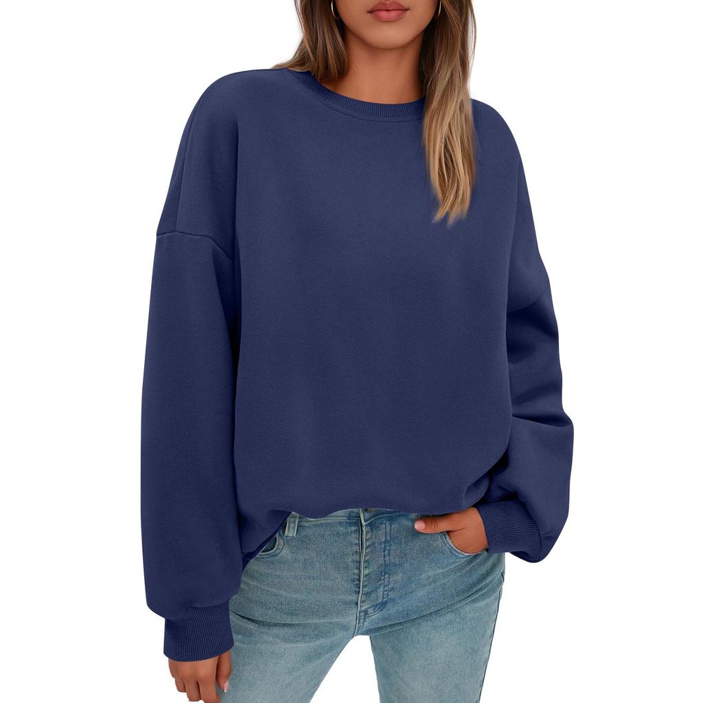 Sweatshirts For Women Oversized Round Neck  Fleece Pullover Casual Long Sleeve Tops