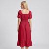 Women Casual Square Neck Short Sleeve Dress Waist Smocked A Line Midi Dress with Ruffle Hem for Everyday Wear