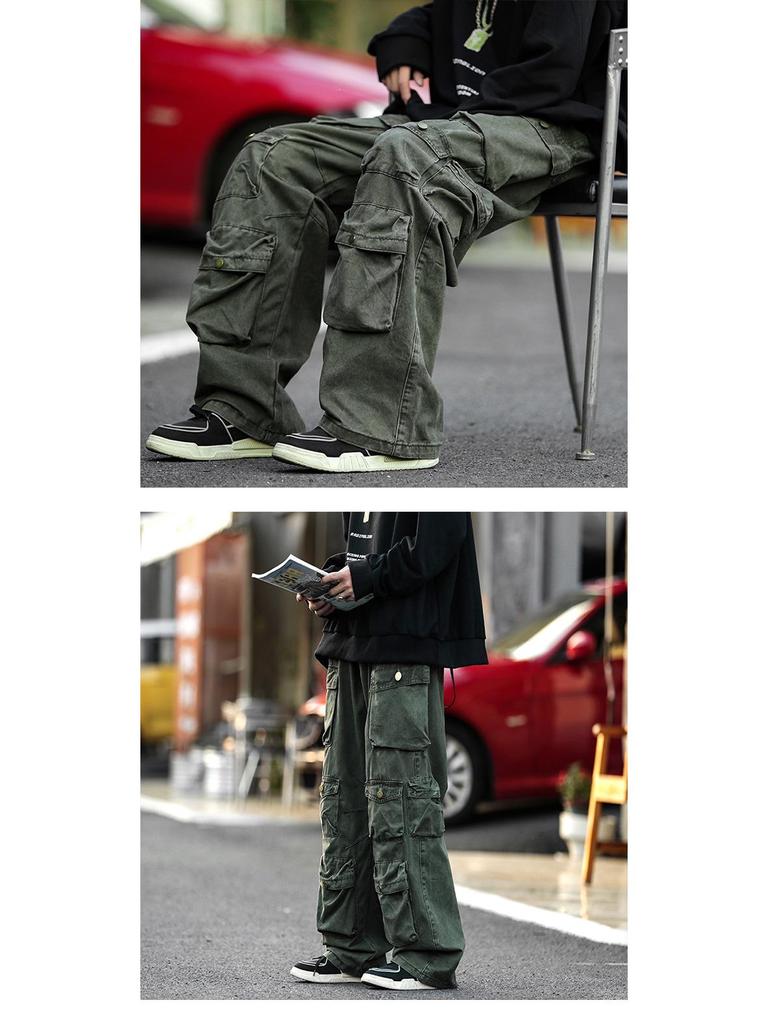 Men's Retro Casual Loose Fit Wide-Leg Multi-Pocket Overalls