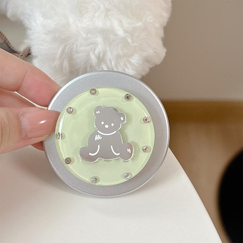 Little Fresh Girl Magnetic Attraction Applies To Magsafe Creative Round Ring Solid Color Round Bear Mirror