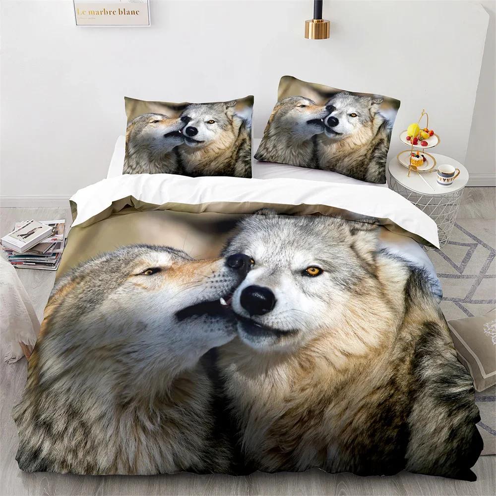 Wolf Duvet Cover King Queen Size Black White Wild Animal Bedding Set for Kids Teens Adults Wildlife Soft Polyester Quilt Cover