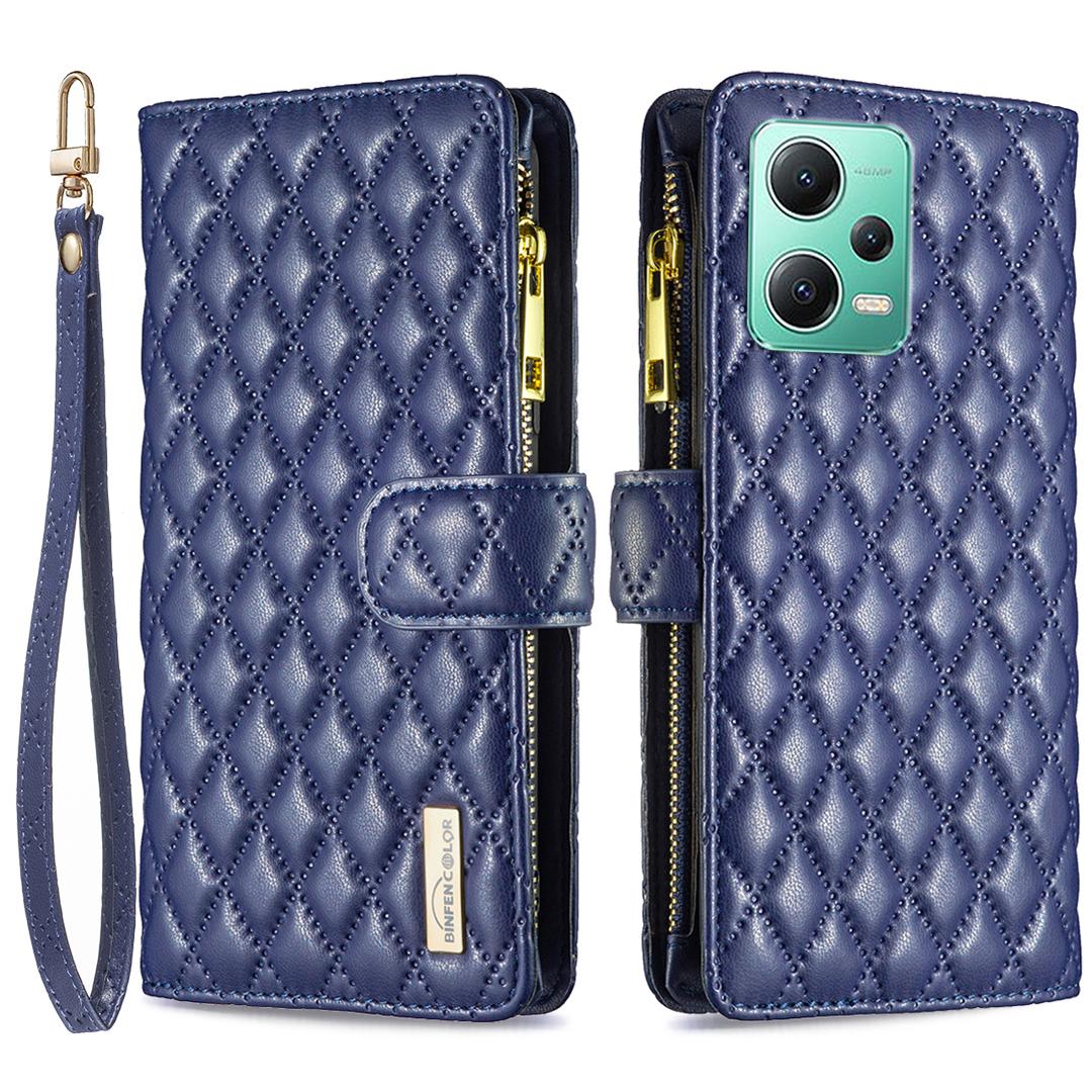 

BINFEN COLOR BF Style-15 Flip Case for Xiaomi Redmi Note 12 5G (Global)/(India)/(China)/Poco X5 5G Wallet Case Zipper Pocket Phone Cover with Strap Blue