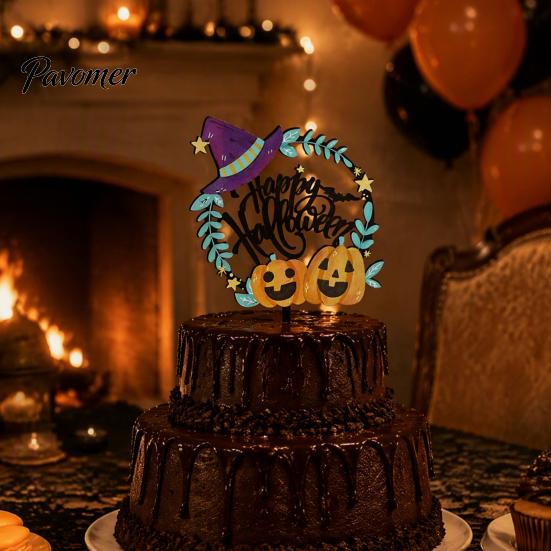 Halloween Theme Cupcake Picks Cake Topper, Acrylic Castle Bat Skull Decoration for Party, Haunted House Toppers Spooky Birthday Insert with