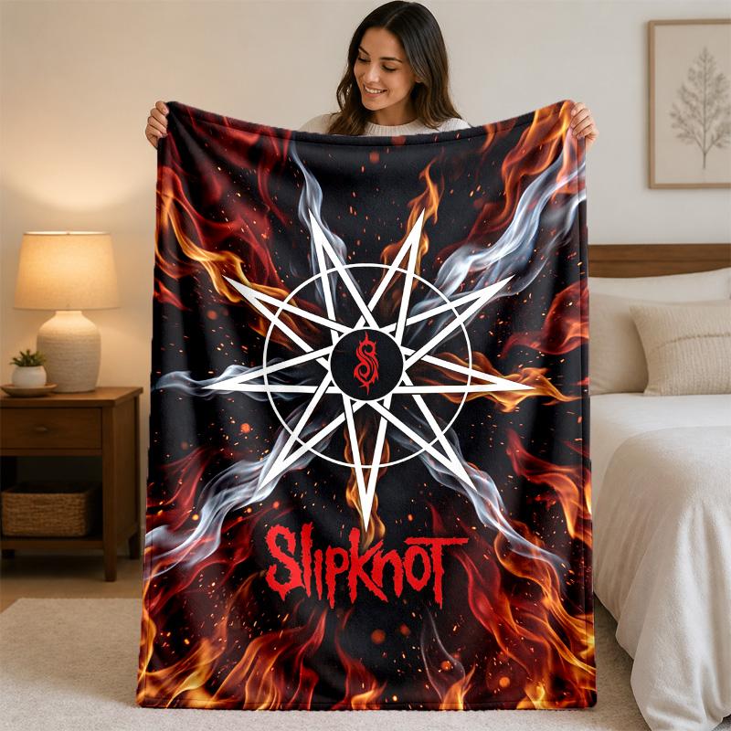 Slipknot Print Flannel Blanket Cozy Lightweight Plush Throw Blanket For Bed Sofa Household Use