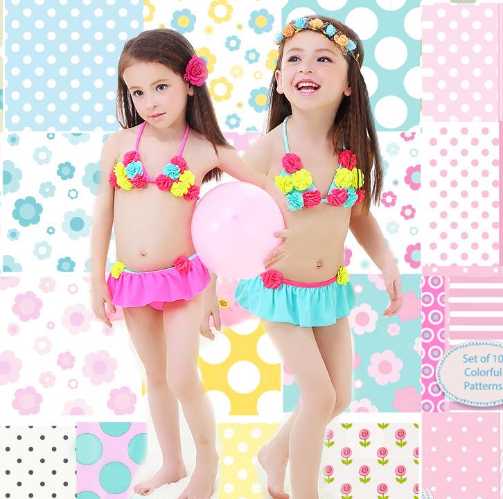 

Girls Pompon Flower Two-Piece Swimsuit Set for Kids 7-8