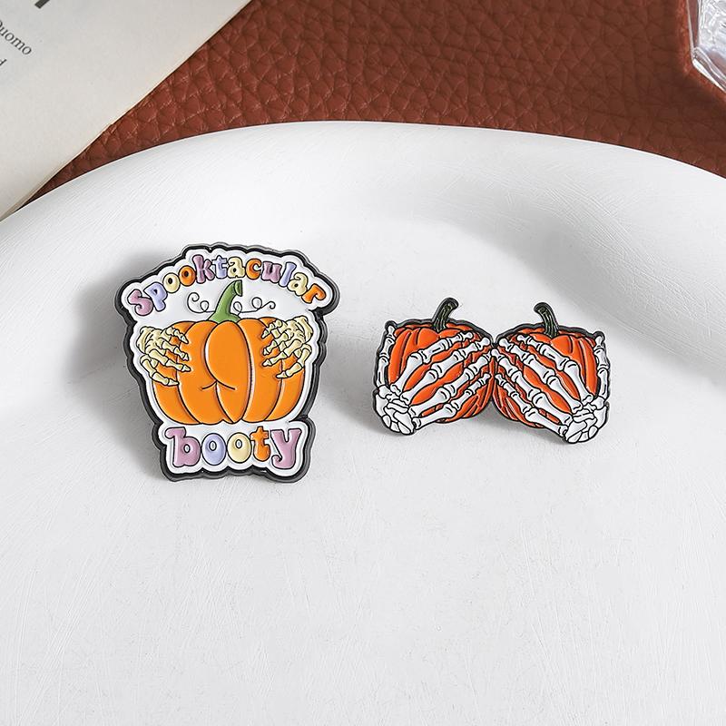 Pumpkin Butt Skeleton Hand Enamel Pins Spooktacular Booty Halloween Brooches Lapel Badge Fashion Jewelry Gifts for Friends