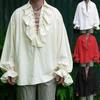 Herren-Renaissance-Kostüm, gerüscht, lange Ärmel, Schnürung, mittelalterliches Steampunk-Piratenhemd, Cosplay, Prinz, Drama, Bühnenkostüm, Oberteile