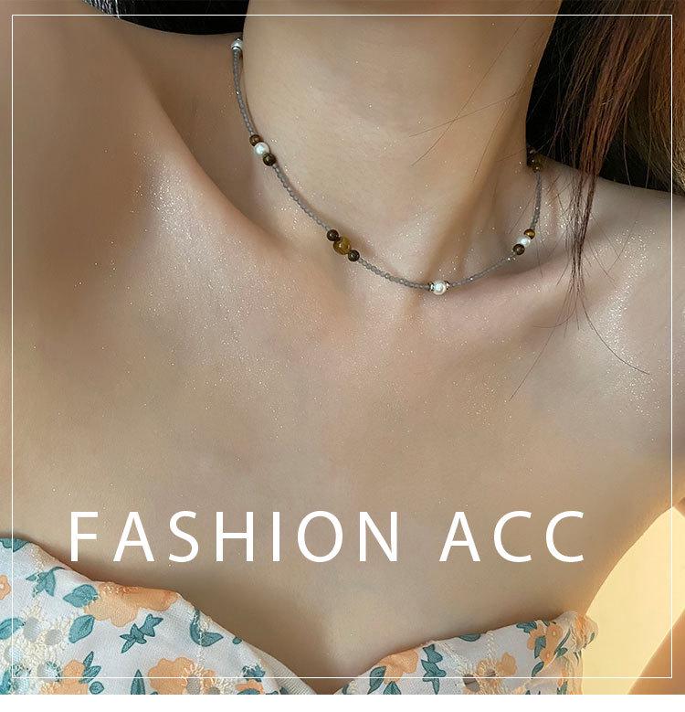 Handmade Tiger Eye & Imitation Pearl Clavicle Chain Necklace - Women's Fashionable & Versatile Accessory