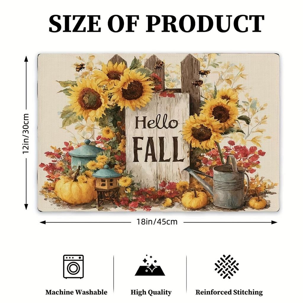 Rectangular Placemats for Kitchen and Dini 4pcs Set of Sunflower "Hello Fall" Printed Placemats - Natural Atmosphere Table Mats