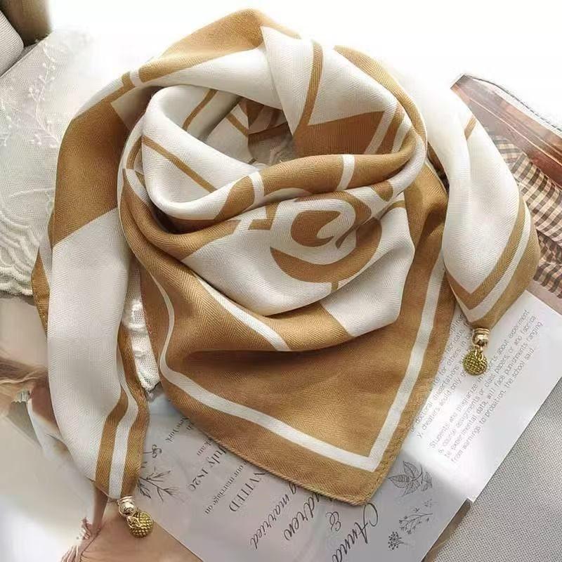 Chic Autumn/Winter Silk Scarf with Magnetic Golden Ball Clasp – Korean Style Neck Warmer