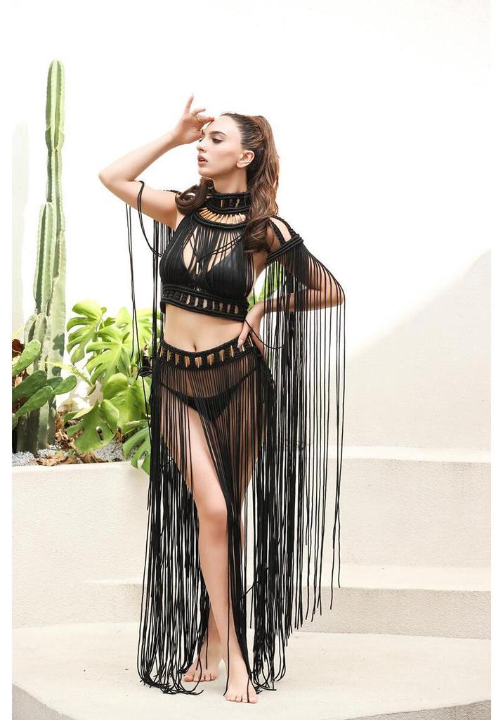 Hand-Woven Bohemian Tassel Skirt: Women's Sexy High-End Beach-Style Two-Piece Swimsuit