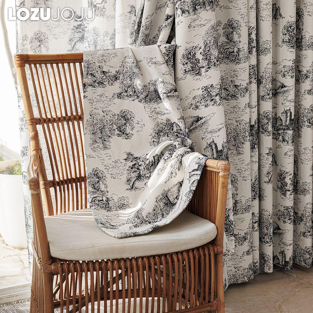 1 Stück LOZUJOJU Retro Französischer Fauler Stil Bedruckte Vorhänge mit 90% Verdunkelung für Schlafzimmer Wohnzimmer Fenster für Heimdekoration