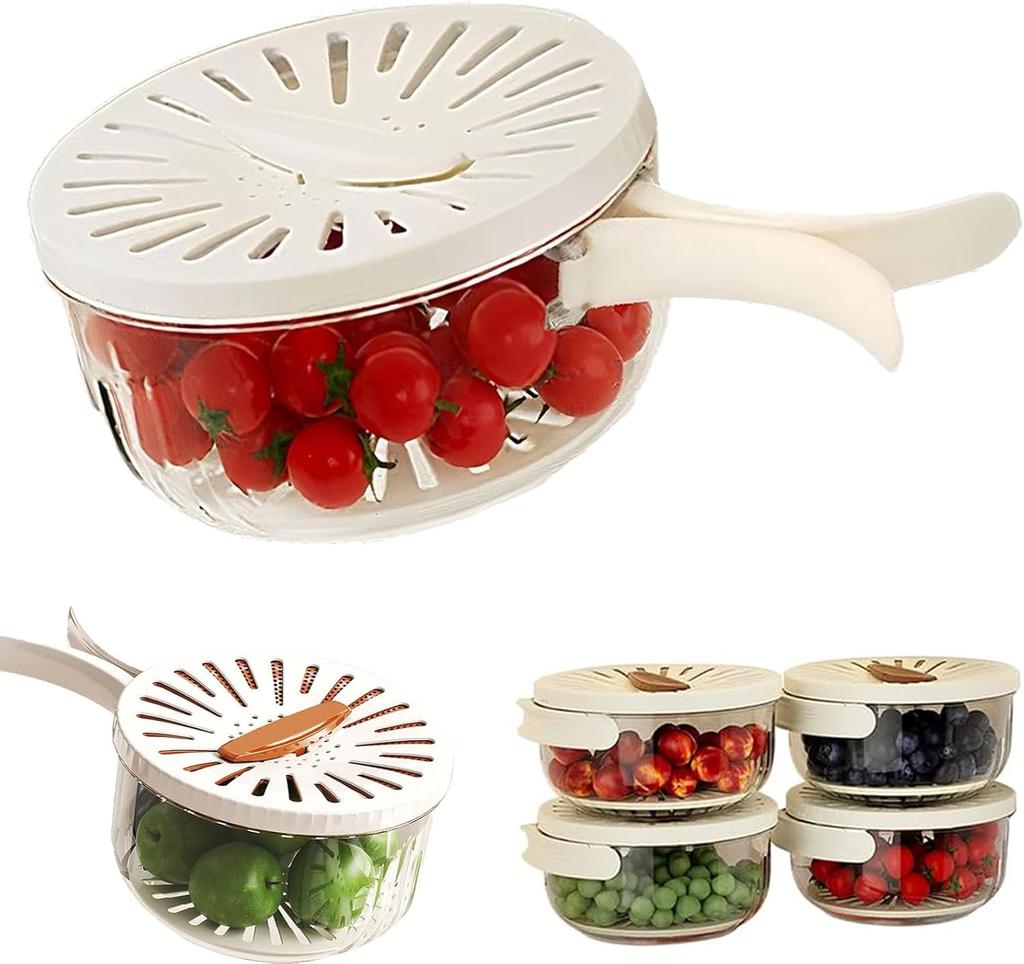 2-in-1 Fruit Washing Bowl With Strainer Lid Multifunctional Draining Basket of PP for Vegetables Compact Produce Washer Storage Container