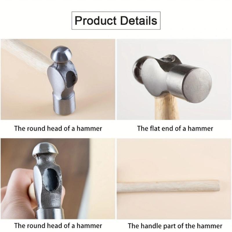 Metal Jewelry Making Hammer Small Iron Head Hammer with Ergonomic Wood Handle Multifunctional Accessories Hand Tool