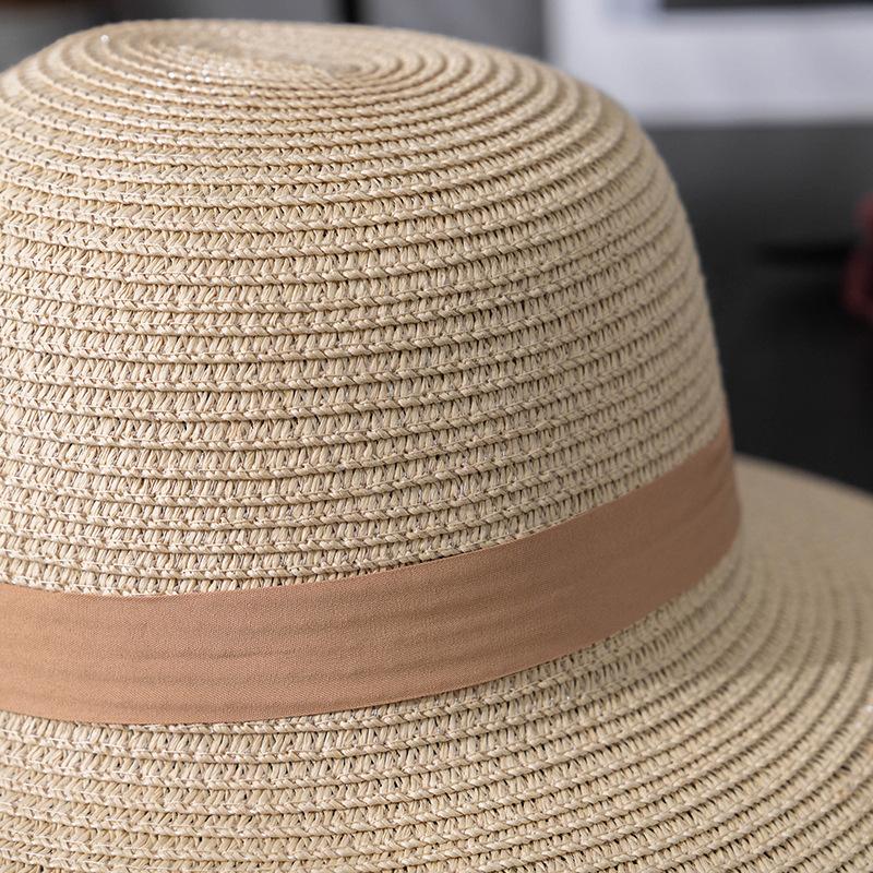 Women's Summer Straw Sun Hat with Wave Brim, Butterfly Bow & Faux Pearl Accents, Beach Hat, Outdoor Travel Vacation Hat