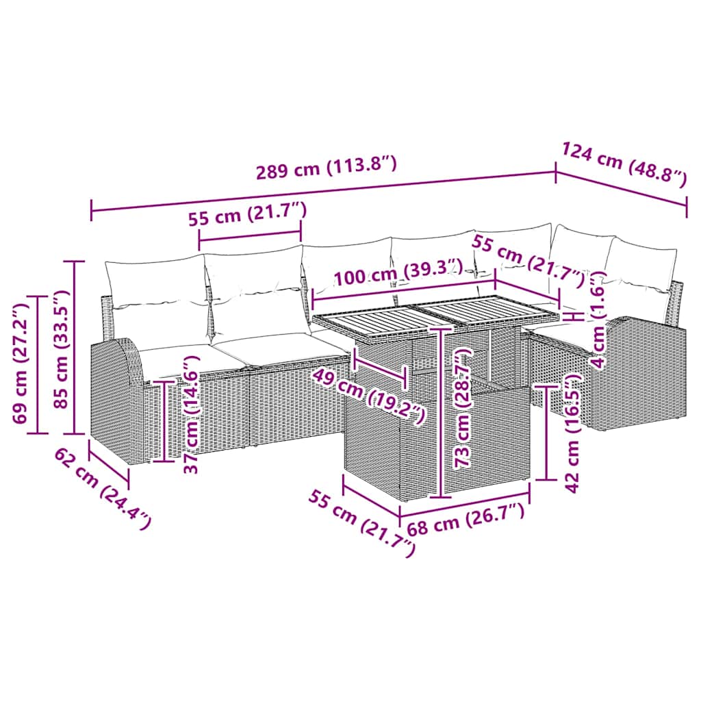 Garden Sofa Set with Cushions 7 Pcs Grey