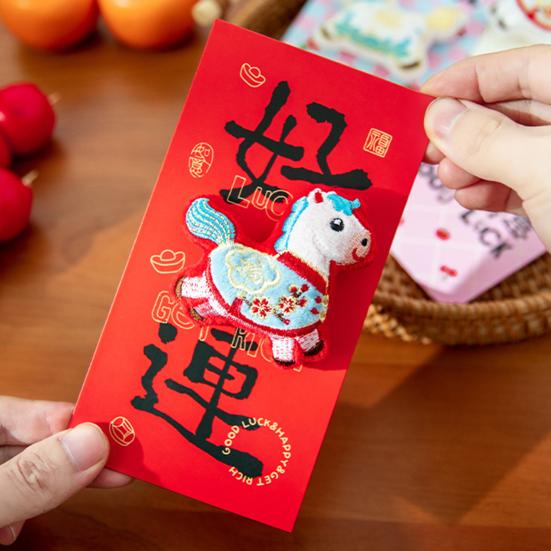 Red Envelope Bag Cartoon Horse Design Auspicious New Year Pouch with 3D Embroidery Thick Material New Year Lucky Money Gift