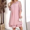 Women's Embroidered Chiffon Patchwork Crew Neck Half Sleeve Casual Elegant Plus Size Dress