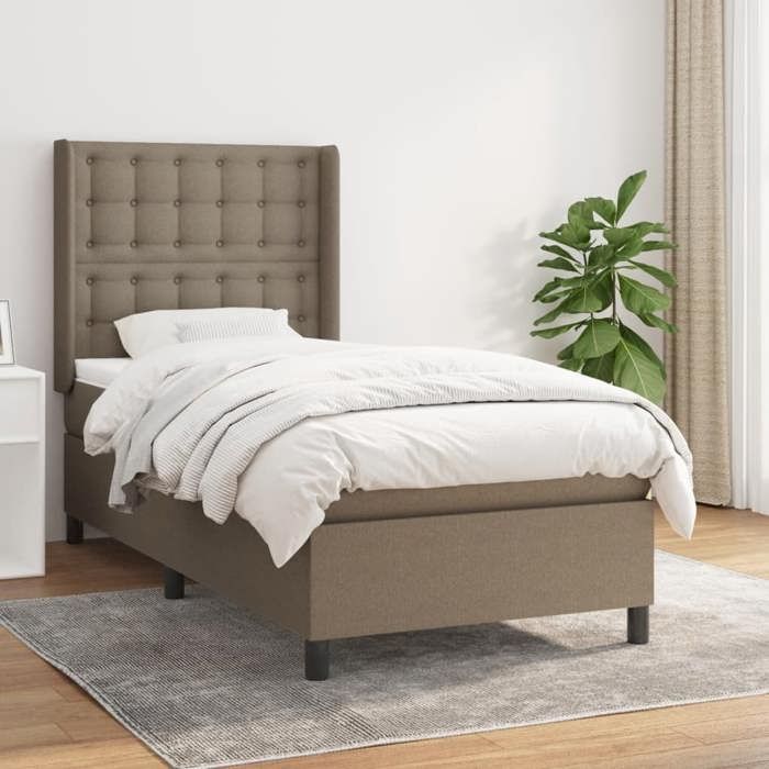 Sommier à lattes avec matelas - Taupe - 90x200 cm - Tête de lit réglable - Tissu durable