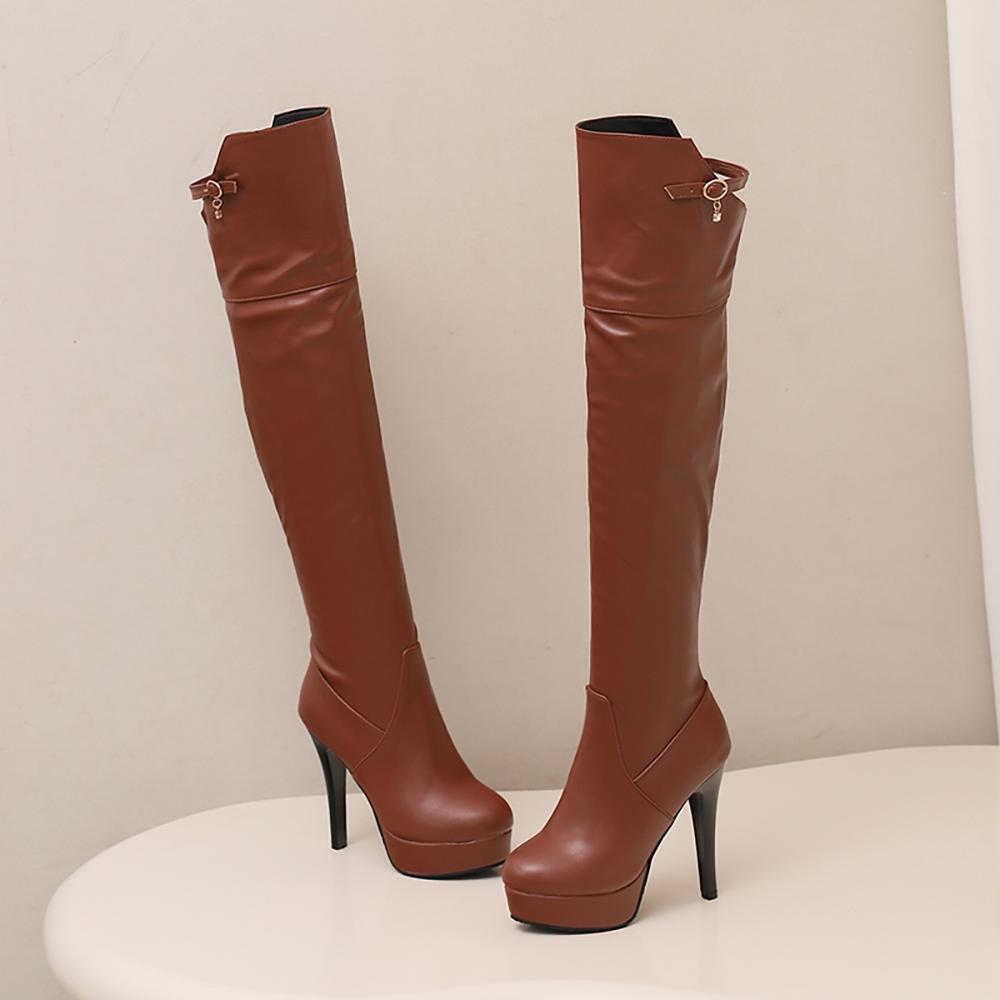 

2026 Winter New Elegant White Black Women Thigh High Platform Boots High Heels Lady Shoes Plus Small Big Size 11 32 44 48 50 39 коричневий
