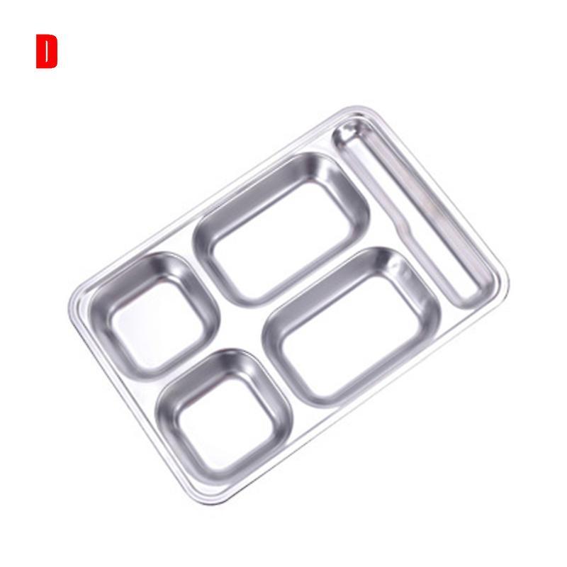 304 Stainless Steel Fast Food Plate Grid Plate With Lid Square Canteen Tableware For Children Adult