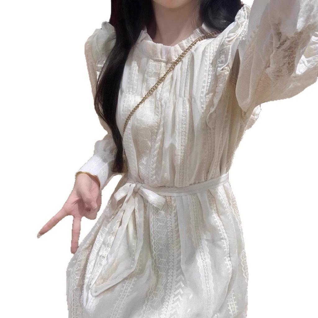 French Long-sleeved Lace Fairy Dress Female Autumn and Winter Senior Design Sense Sweet and Thin Velvet First Love Coffee Break Dress