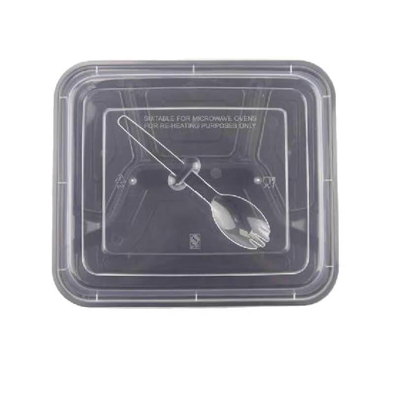 

1000ml Disposable Black Rectangular Takeout Container with Spoon and Lid
