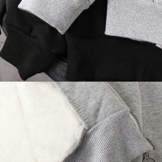 Fall Winter Men Coat Zip-up Long Sleeves Elastic Cuff Thick Plus Size Drawstring Plush Solid Color Loose Pockets Daily Sport Hoodie