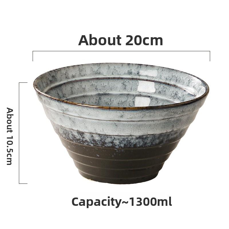 Ceramic retro large household soup bowl, Japanese restaurant commercial bamboo hat bowl, heat-resistant ramen
